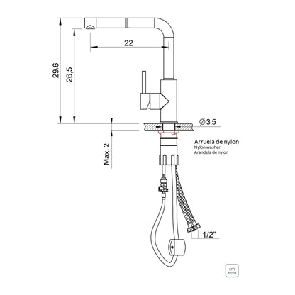 Grifo de acero inoxidable y acabado Satinado con extensor