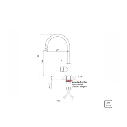 Grifo de acero inoxidable con acabado Satinado y pico articulado